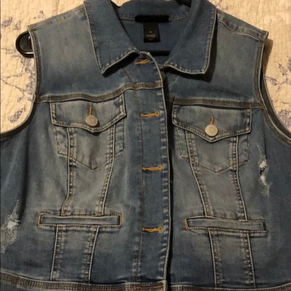 Blue jean distressed vest